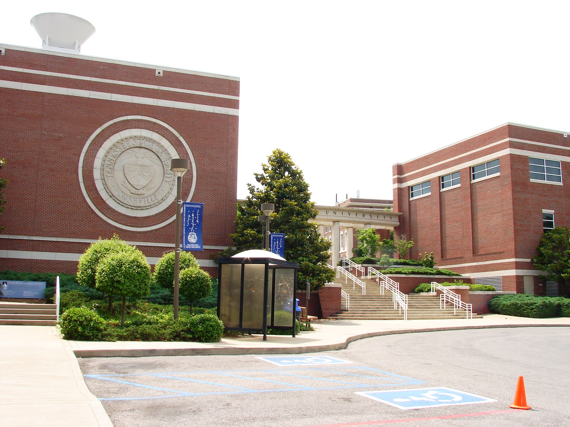 Floyd-Payne Campus Center and the university seal at Tennessee State University